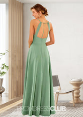 Susie | A Line High Slit Sage Green Chiffon Long Bridesmaid Dress - Price #price_variant_lowest# - Sage - PromDressClub